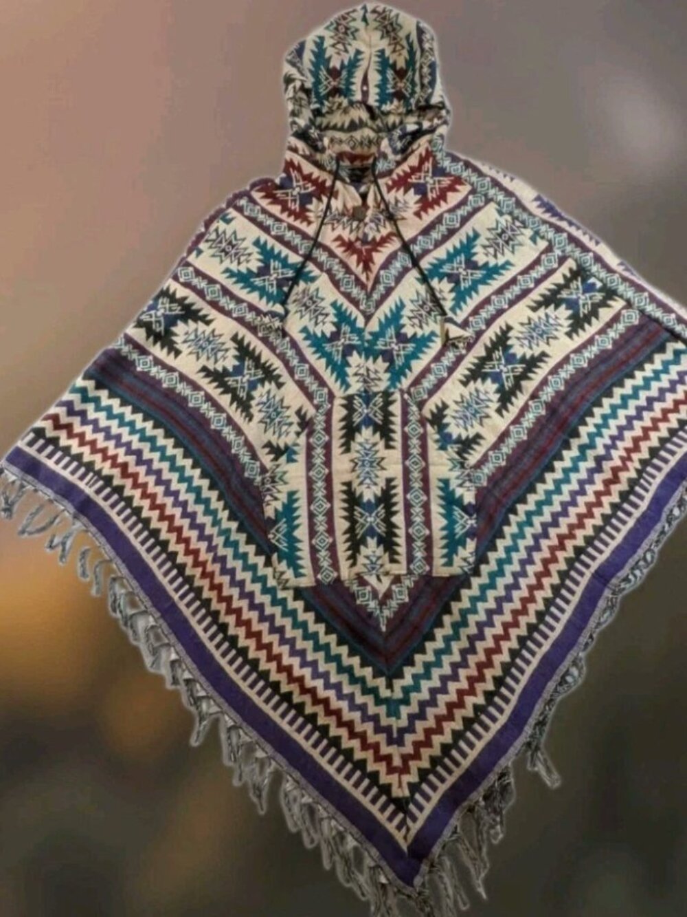 Pahadi Printed Poncho with Hood - Traditional Himalayan Pattern Hooded Cap